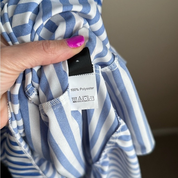 SHEIN Blue and White Striped Tiered Sleeveless Dress, Size Large - Picture 6 of 9